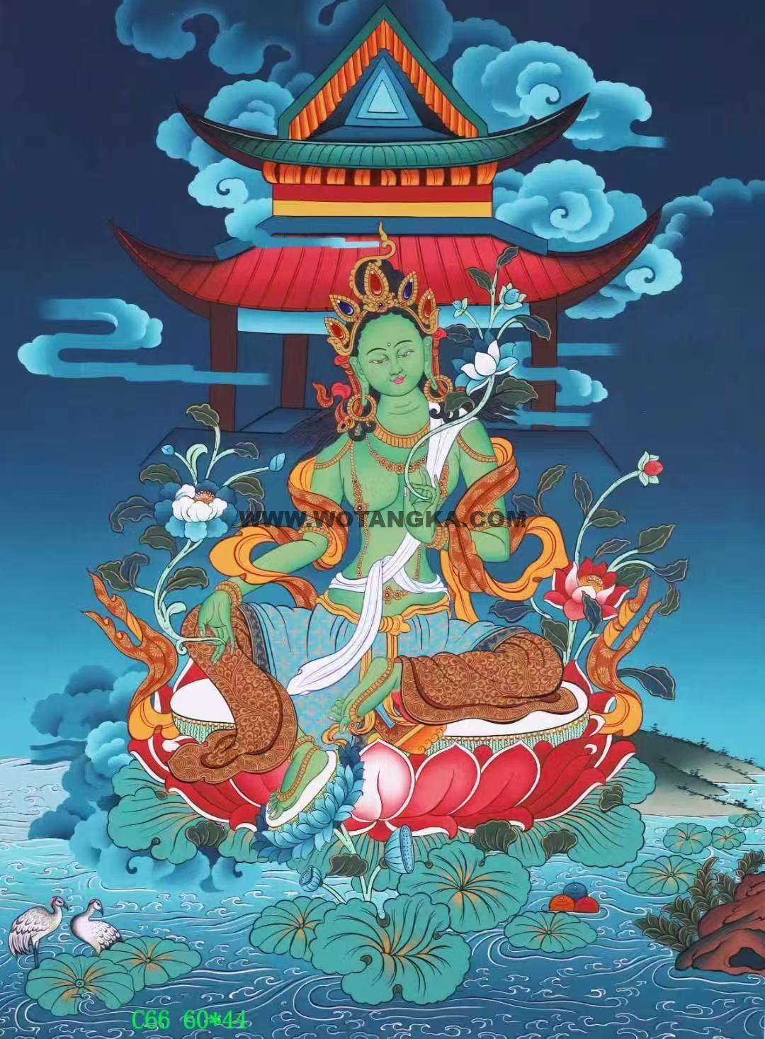 编号138-195836：彩绘唐卡-绿度母（60*44CM左右）