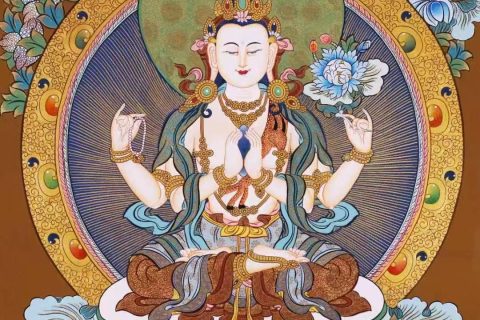 编号138-256839：彩绘唐卡-四臂观音（60*43CM左右）