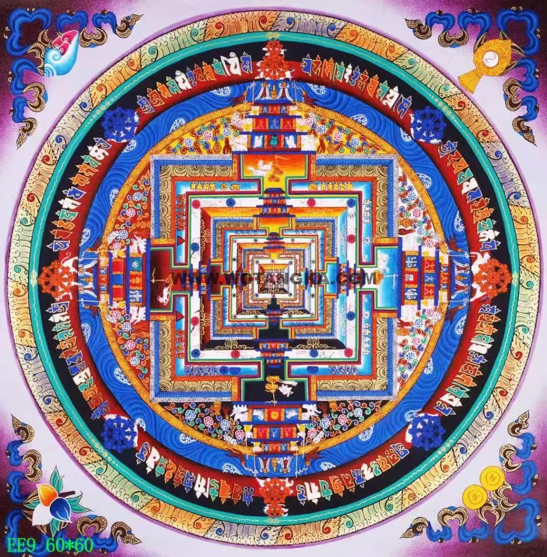 编号138-317594：彩绘唐卡-时轮金刚坛城（60*60CM左右）
