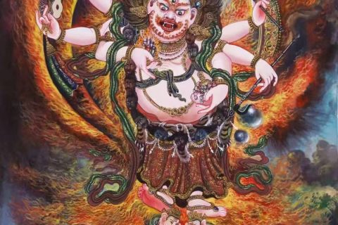 编号138-391628：彩绘唐卡-白六臂玛哈嘎拉（78*50CM左右）