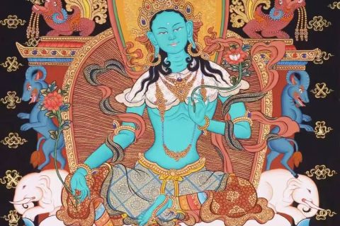 编号138-391928：彩绘唐卡-绿度母（50*34CM左右）