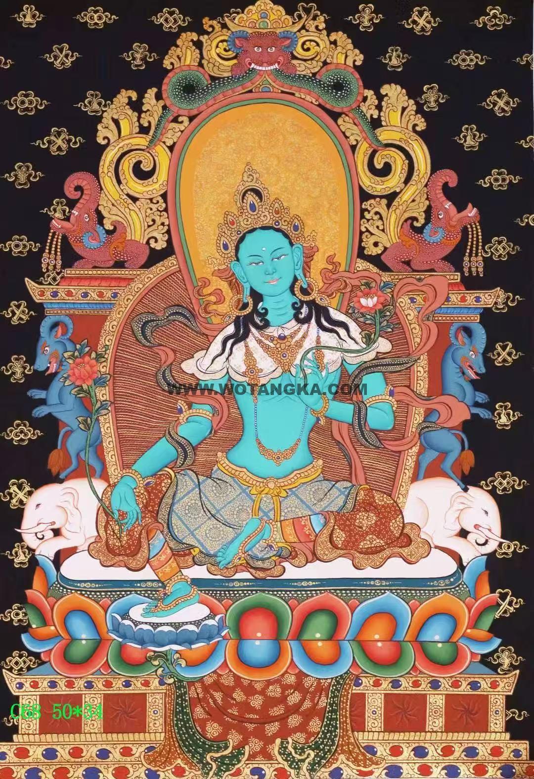 编号138-391928：彩绘唐卡-绿度母（50*34CM左右）