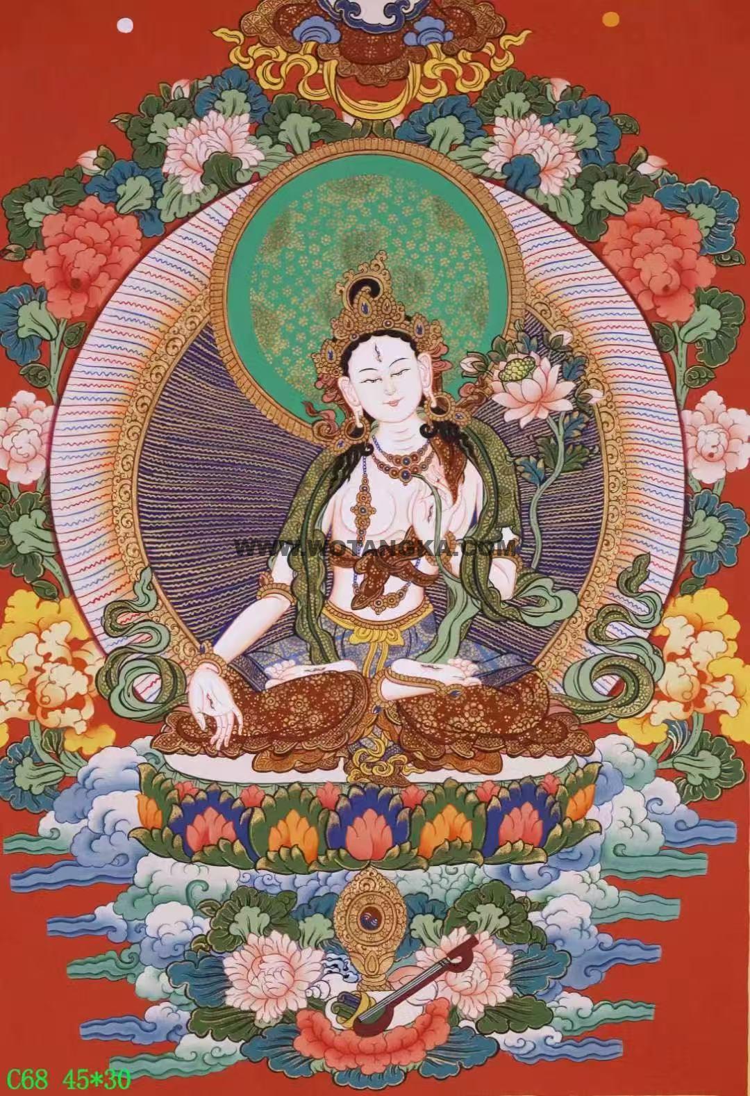 编号138-438225:彩绘唐卡-白度母(45*30CM左右)