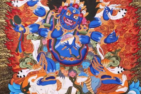 编号138-536284：彩绘唐卡-六臂玛哈嘎拉（135*96CM左右）