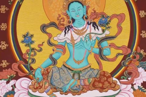 编号138-584713：彩绘唐卡-绿度母（46*32CM左右）