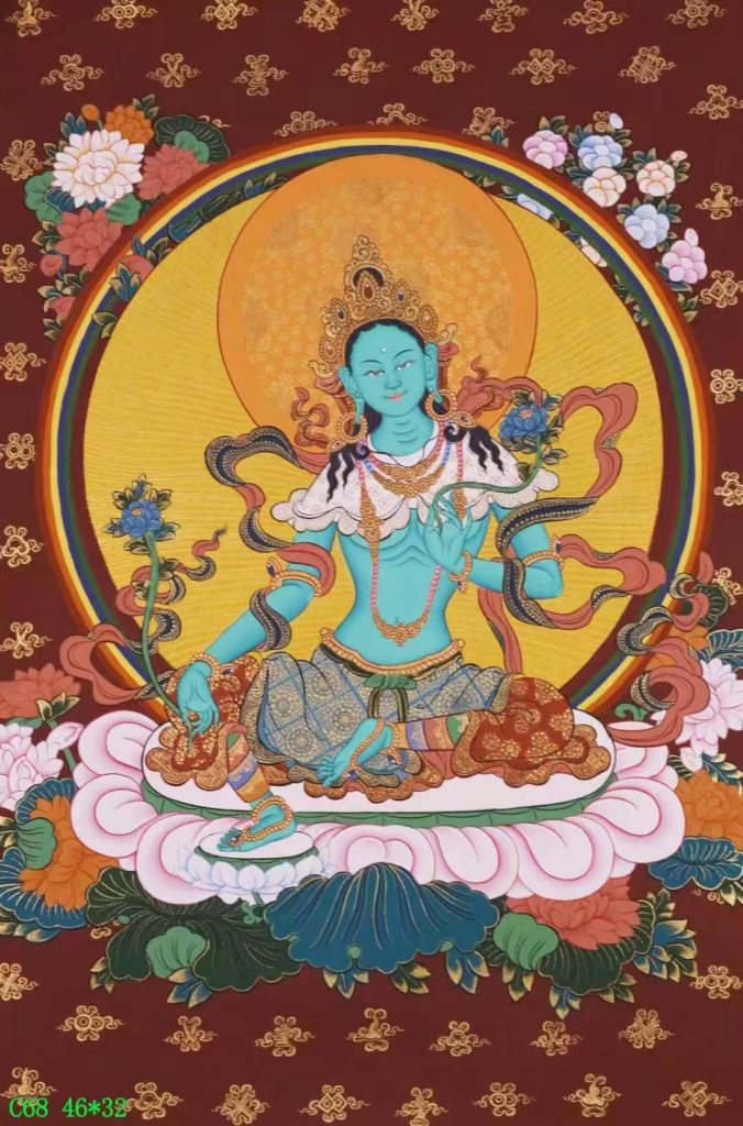 编号138-584713：彩绘唐卡-绿度母（46*32CM左右）