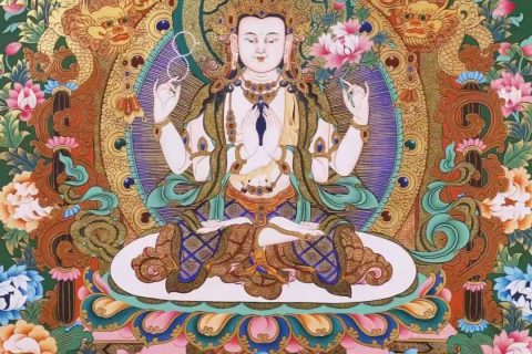 编号138-642859：彩绘唐卡-四臂观音（75*51CM左右）