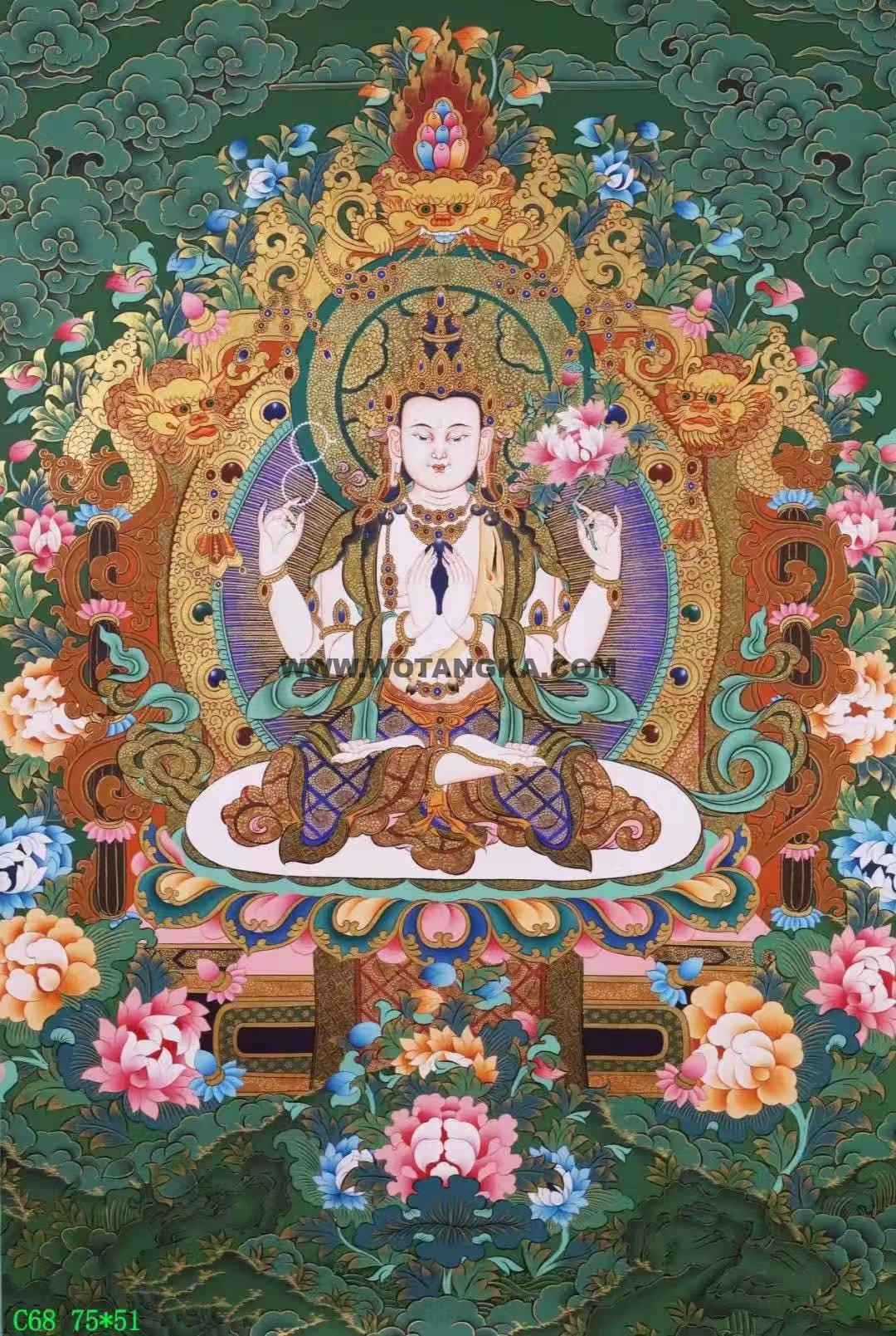 编号138-642859：彩绘唐卡-四臂观音（75*51CM左右）