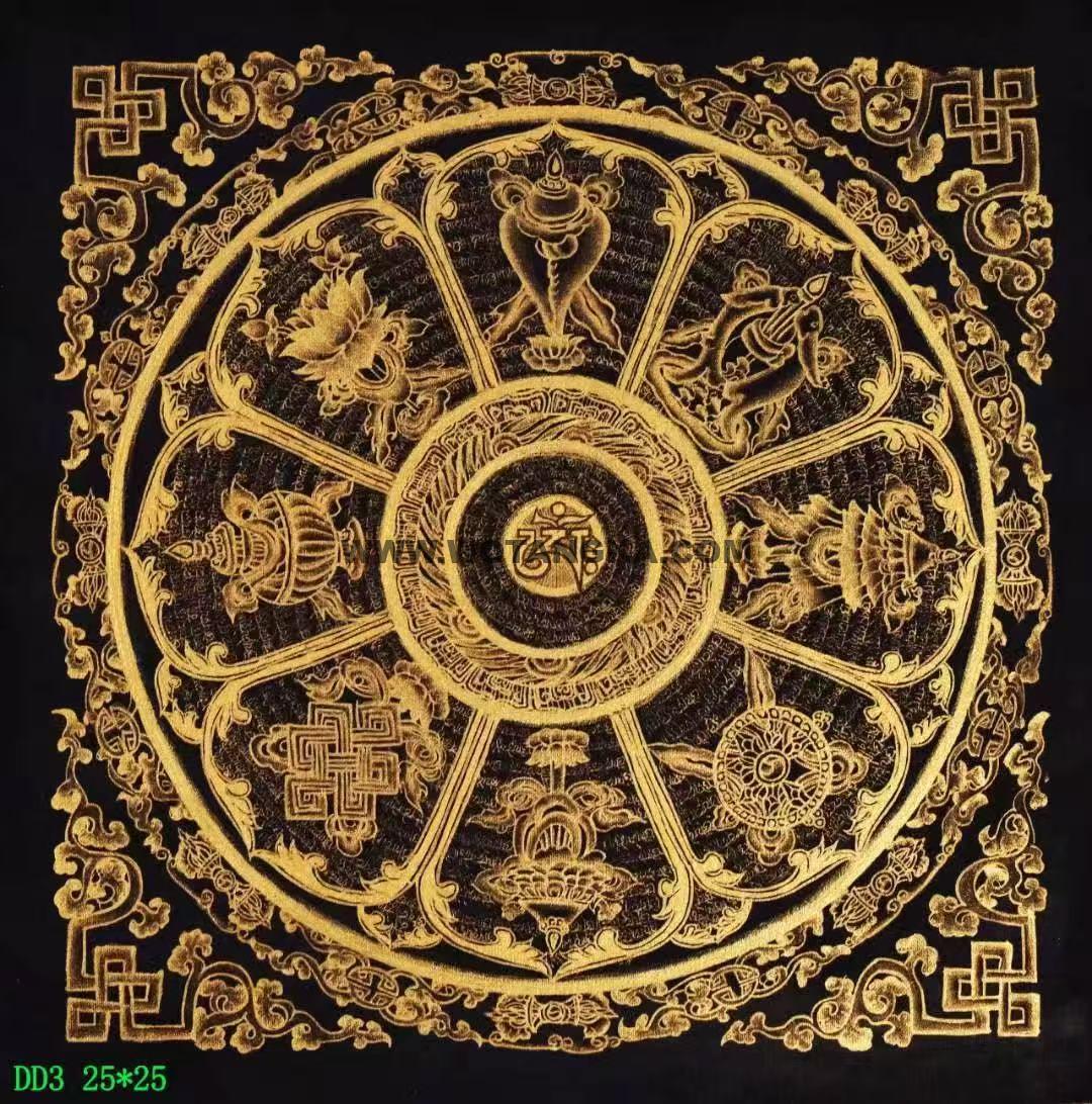 编号138-719463：黑金唐卡-吉祥八宝坛城（25*25CM左右）