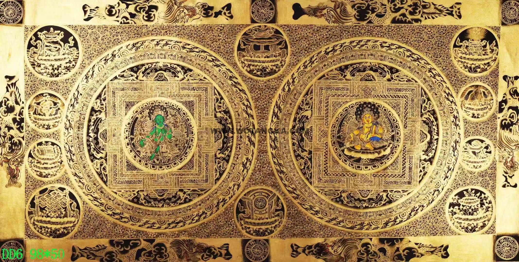 编号138-725169：黑金唐卡-吉祥八宝双坛城（50*98CM左右）