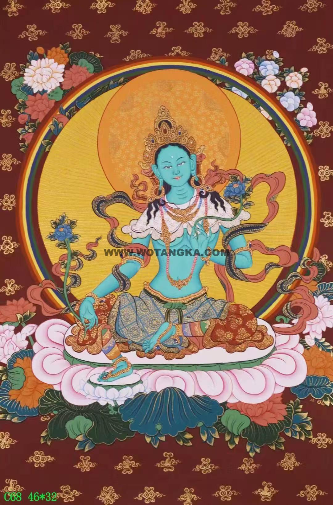 编号138-736974：彩绘唐卡-绿度母（46*32CM左右）