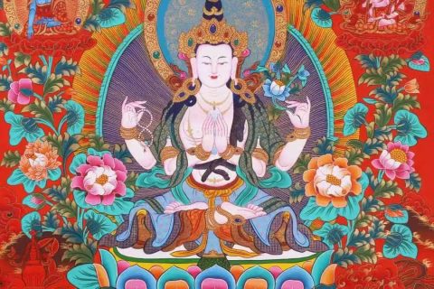 编号138-759261：彩绘唐卡-四臂观音（74*55CM左右）