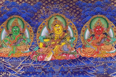 编号138-759761：蓝金唐卡-黄财神·五方财神（40*102CM左右）