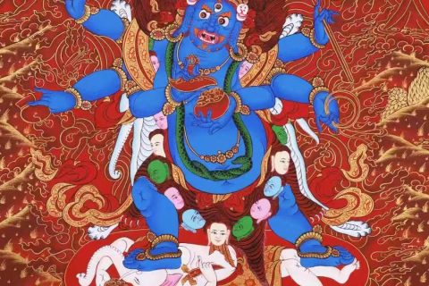 编号138-841629：红金唐卡-六臂玛哈嘎拉（75*50CM左右）