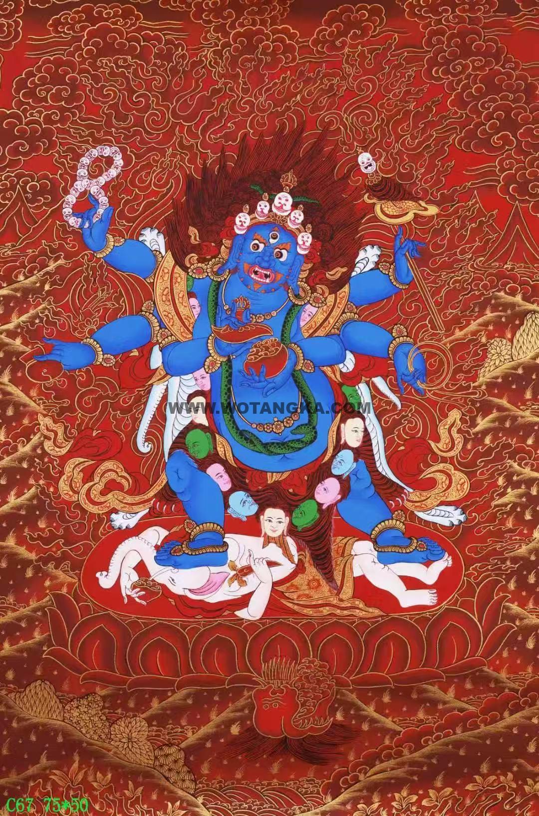 编号138-841629：红金唐卡-六臂玛哈嘎拉（75*50CM左右）