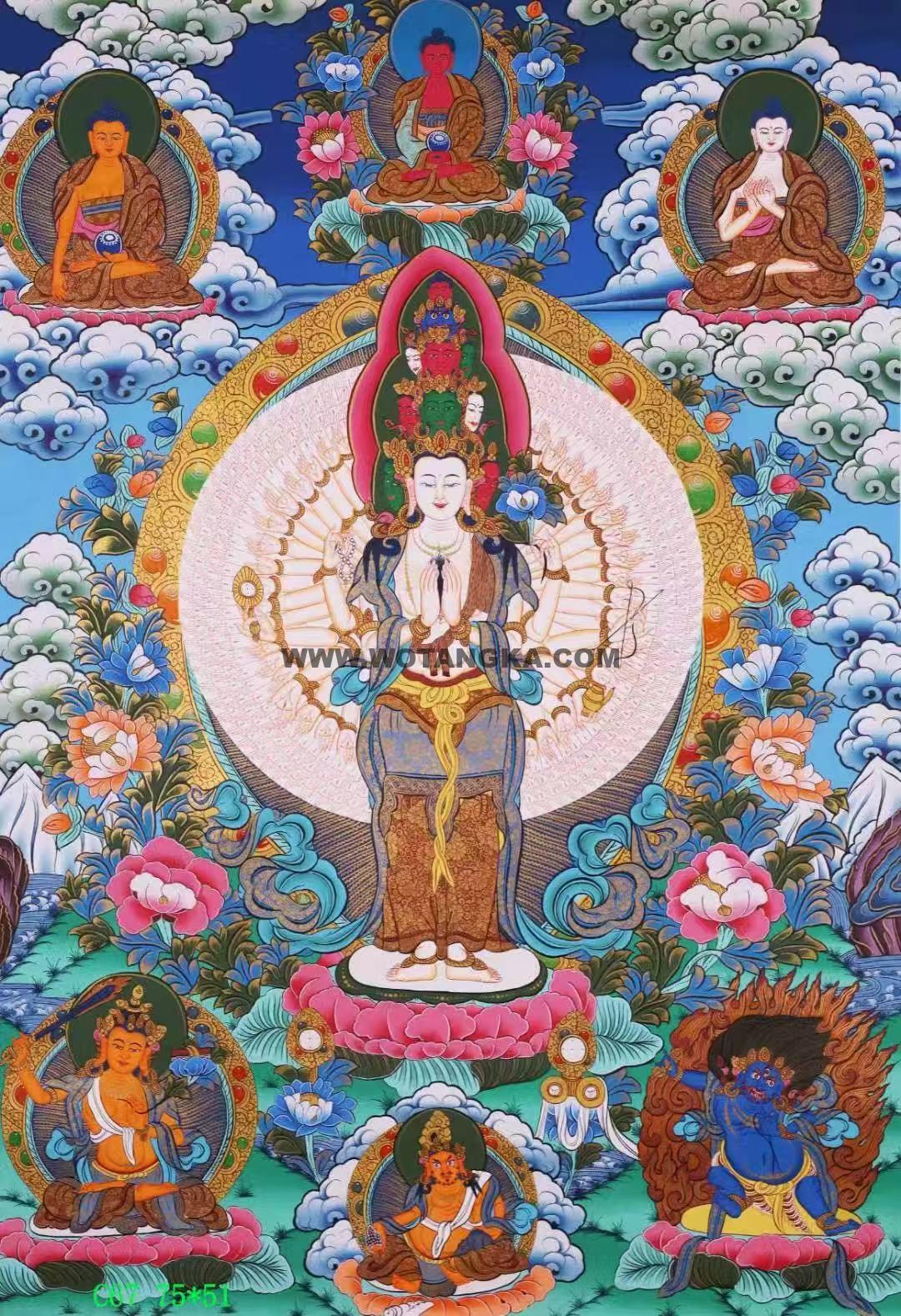 编号138-859717:彩绘唐卡-千手观音·三怙主(75*51CM左右)