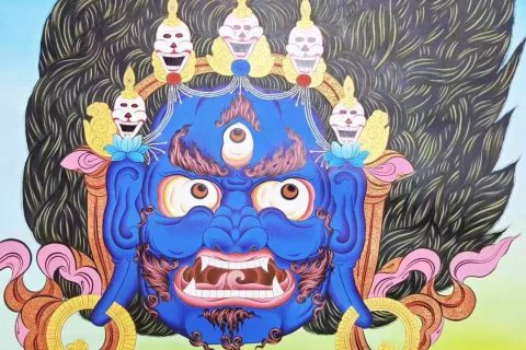 编号138-872614：彩绘唐卡-六臂玛哈嘎拉（95*72CM左右）