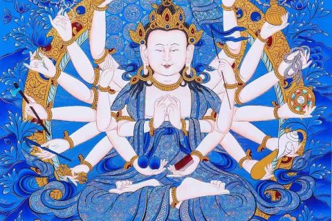 编号138-914875：蓝金唐卡-准提佛母（69*50CM左右）