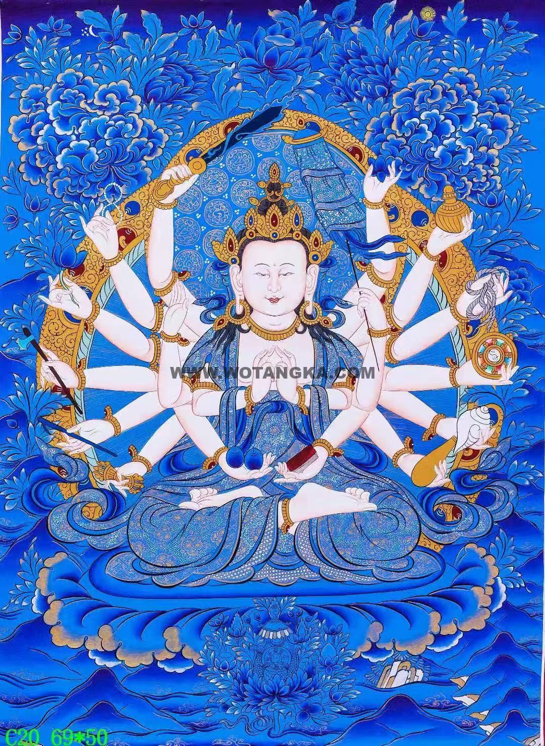 编号138-914875：蓝金唐卡-准提佛母（69*50CM左右）