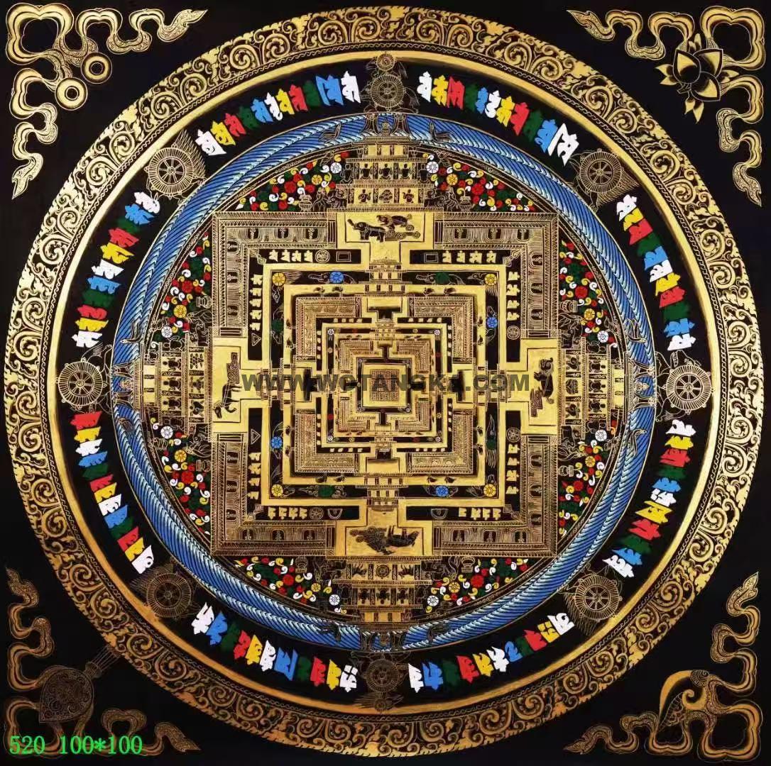 编号138-973841：黑金唐卡-时轮金刚坛城（100*100CM左右）