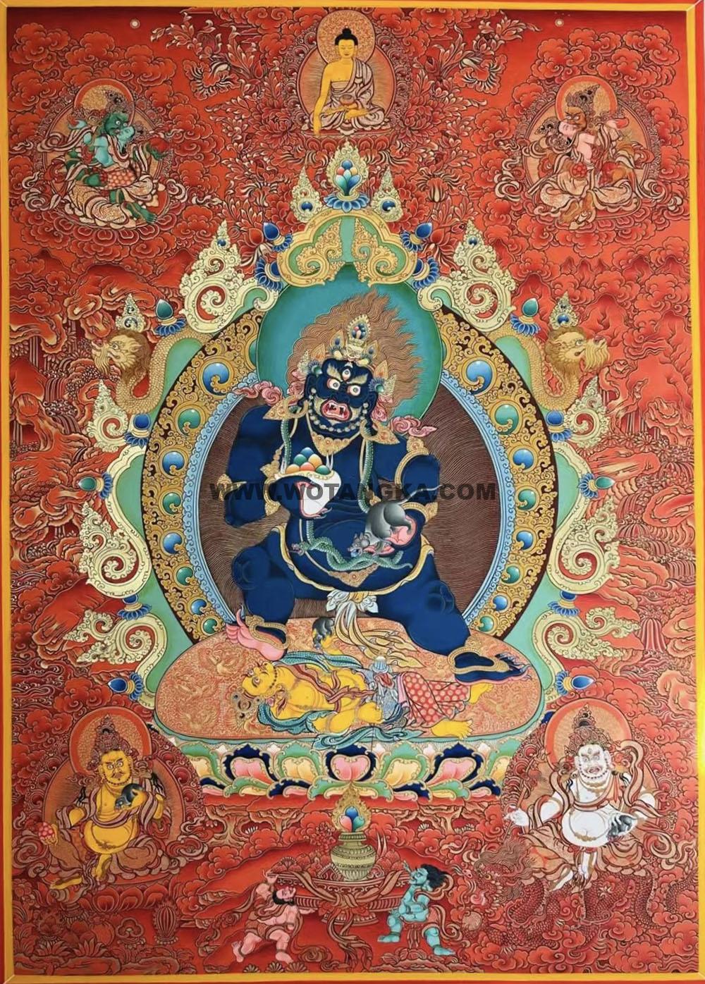 编号189-772784：红金唐卡-黑财神·五方财神（100*70CM左右）