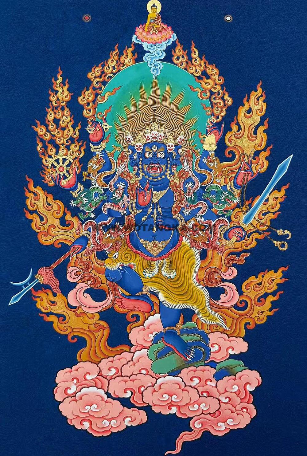 ｜已结缘·可定制｜唐卡寄卖编号：JM·189-777552-秽迹金刚莲花佛陀化现烈焰本尊清障供养图（彩唐）