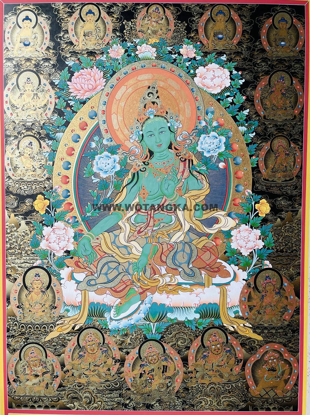 编号189-817899：黑金唐卡-绿度母（100*70CM左右）