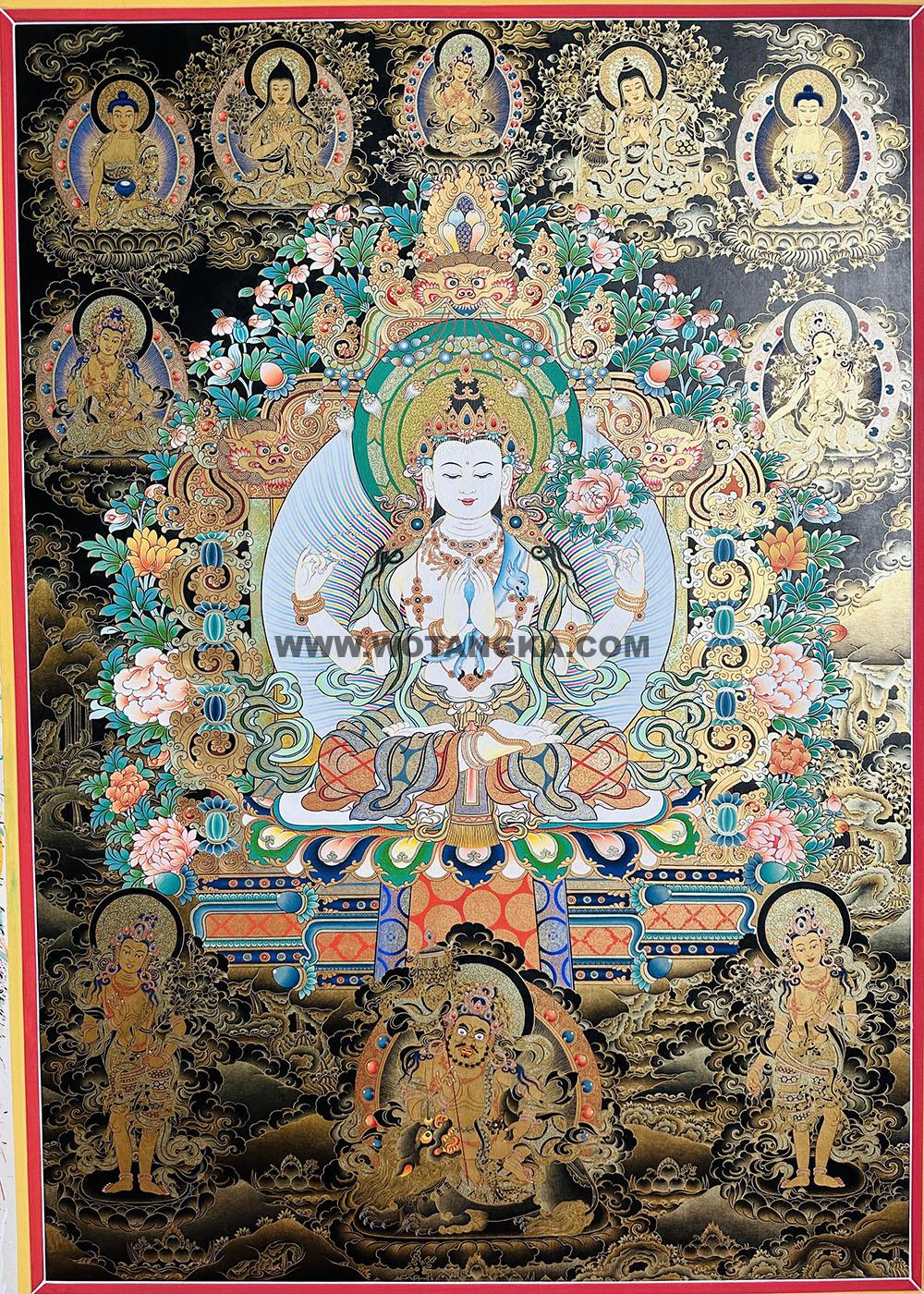 编号189-818685：黑金唐卡-四臂观音（100*70CM左右）