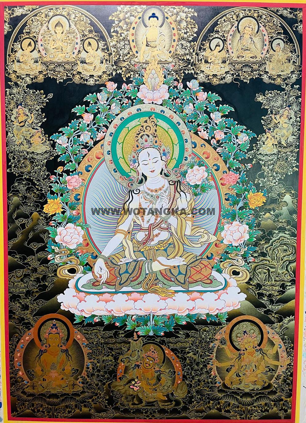 编号189-827500：黑金唐卡-白度母·长寿三尊（80*60CM左右）