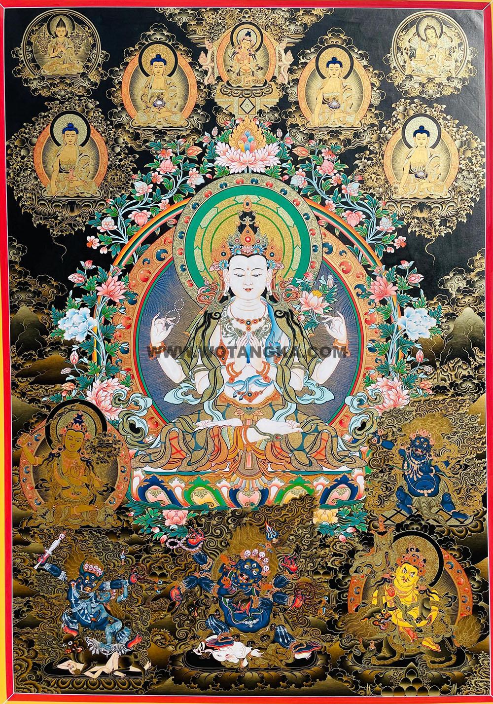 编号189-828082：黑金唐卡-四臂观音（100*70CM左右）