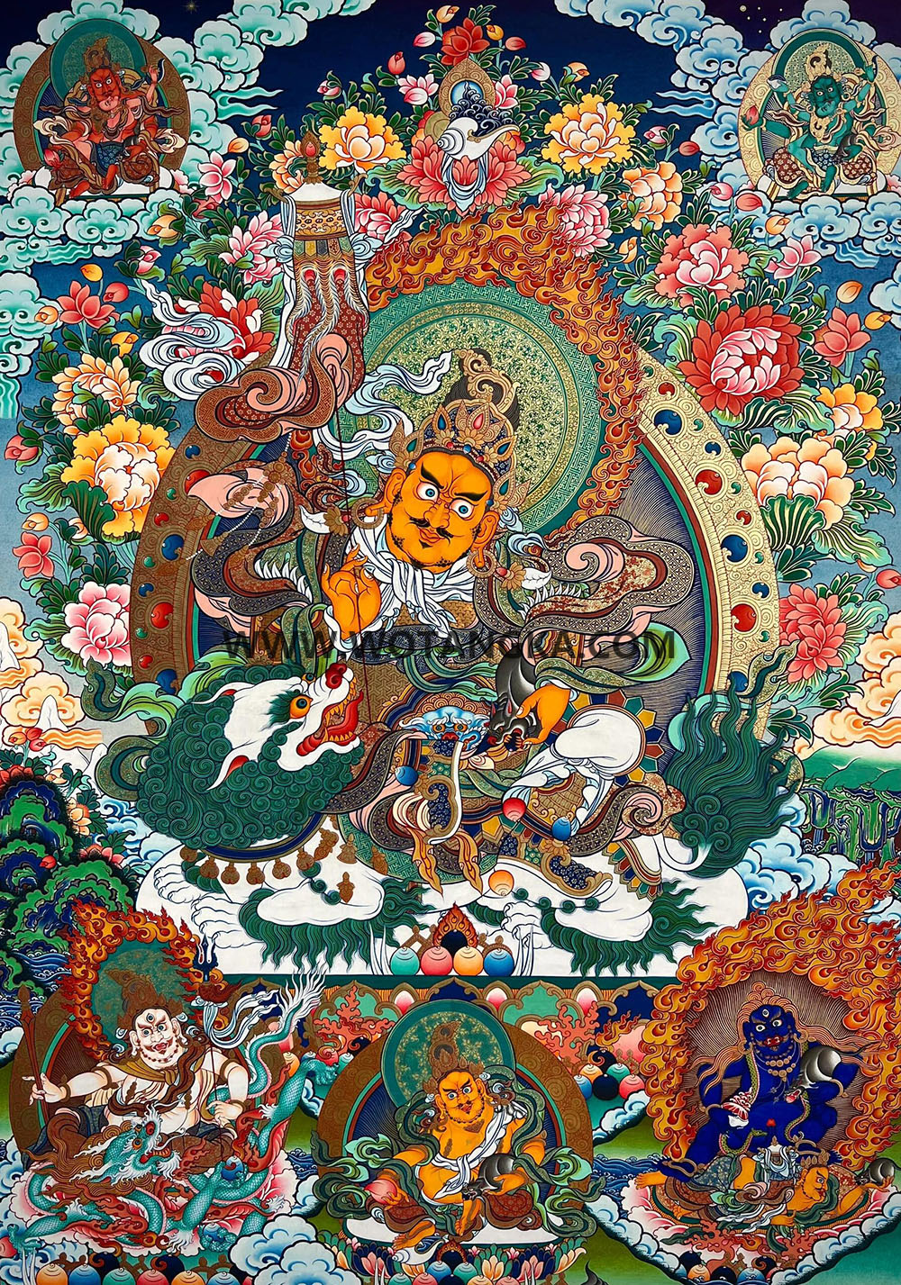 编号189-829127：彩绘唐卡-财宝天王· 五方财神（80*60CM左右）