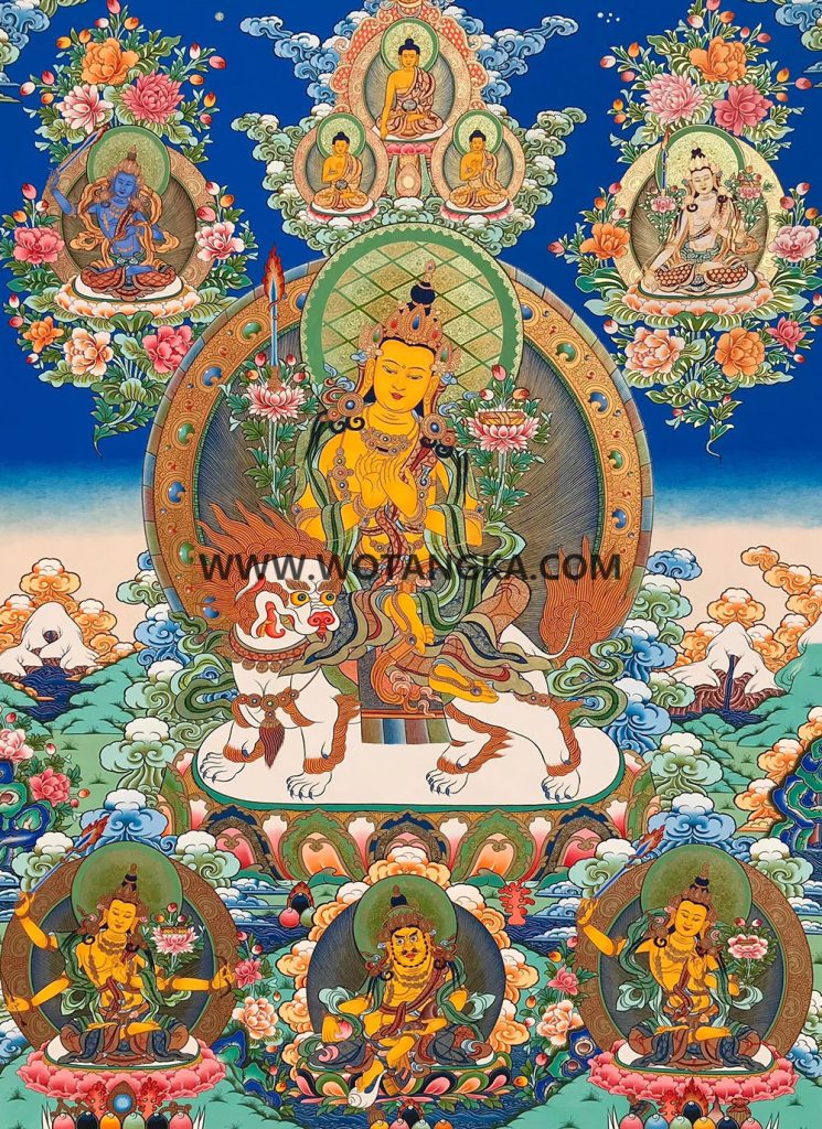 唐卡寄卖编号：JM·189-842604-文殊菩萨五部文殊众天界三世佛吉祥