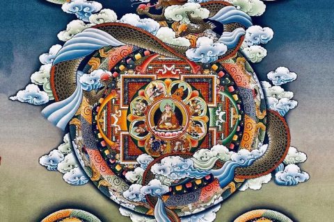 沃唐卡编号AC38929：莲花生大士八变相坛城