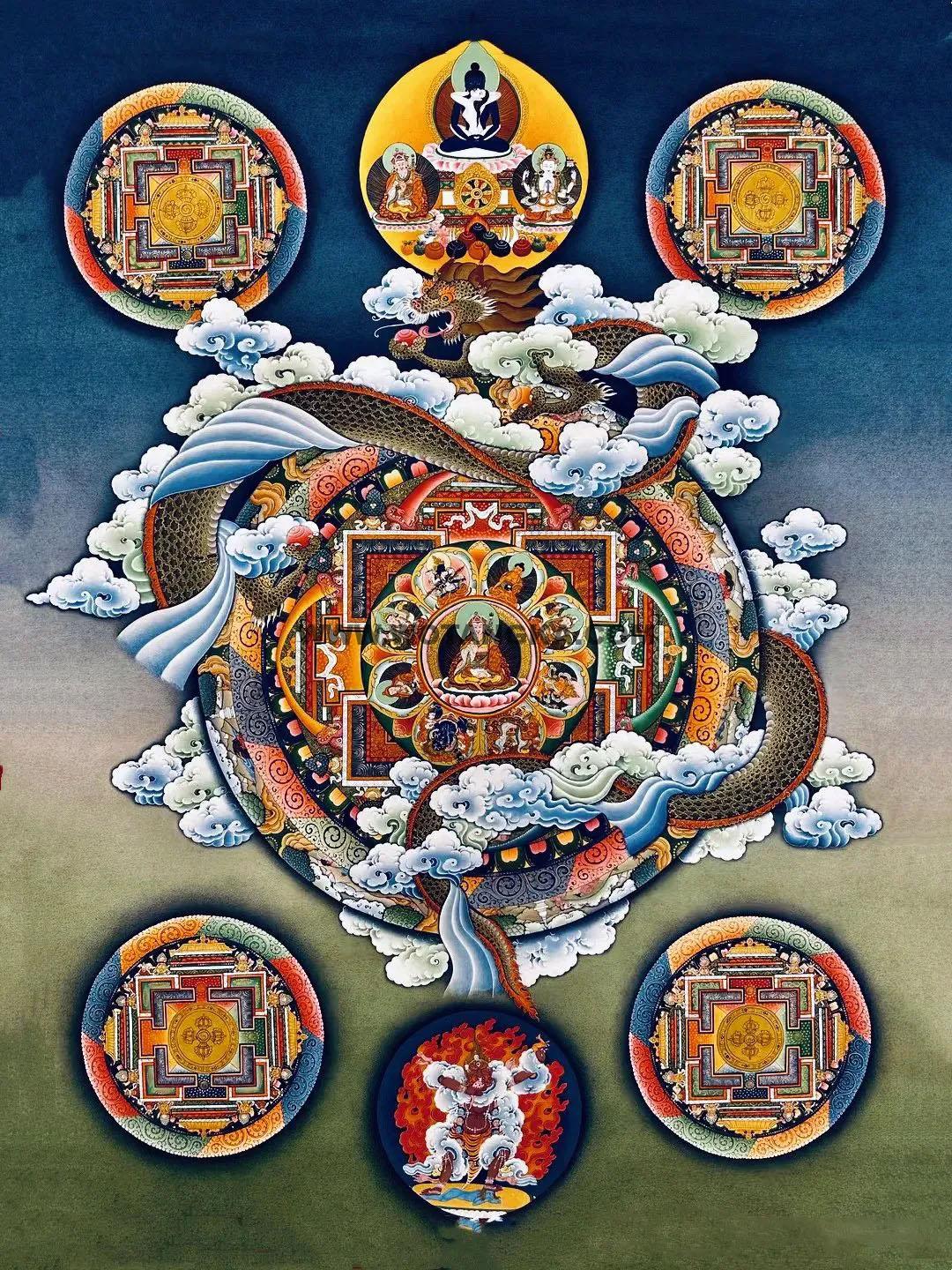 沃唐卡编号AC38929:莲花生大士八变相坛城