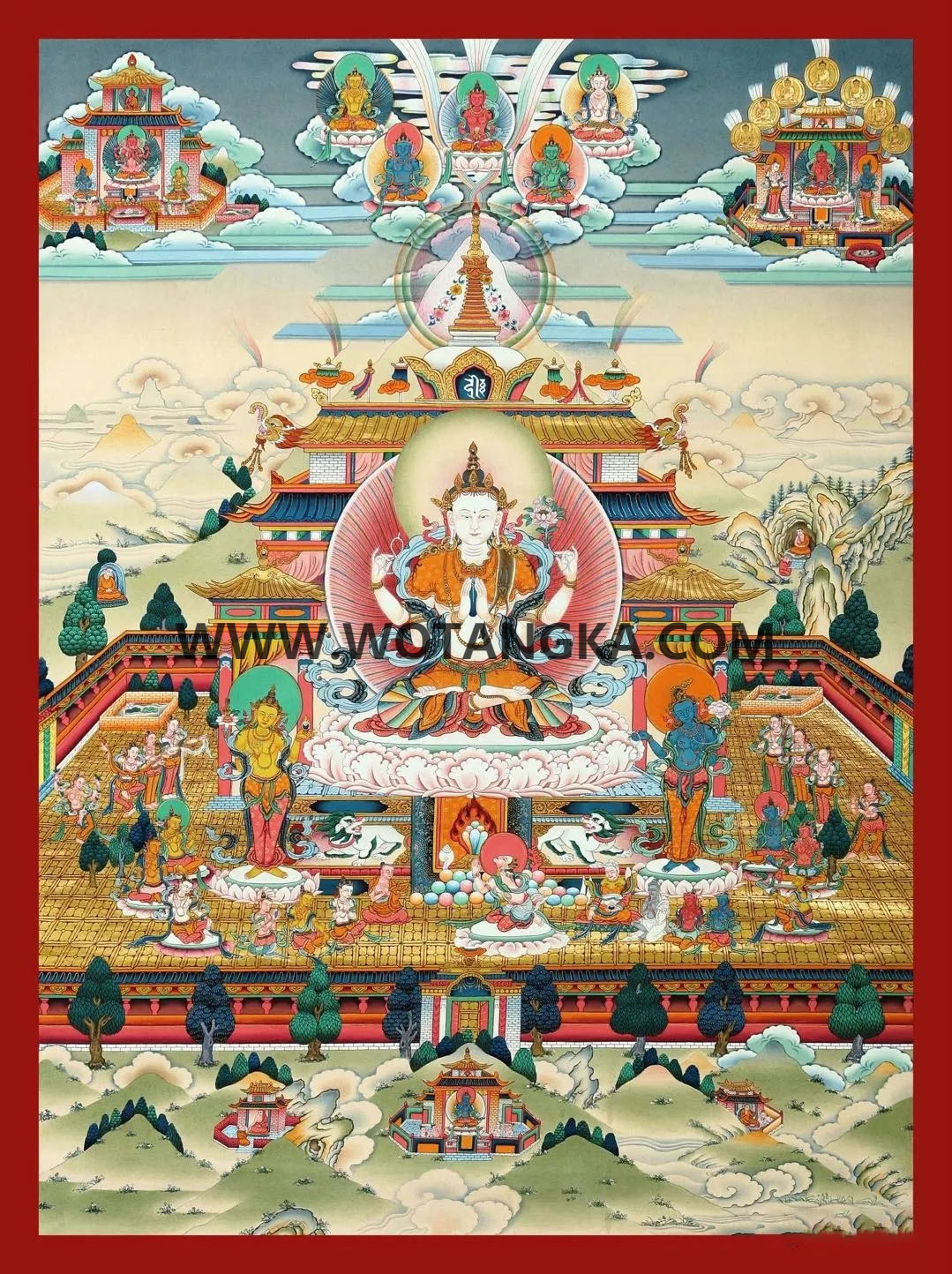 沃唐卡编号AC73464：四臂观音净土