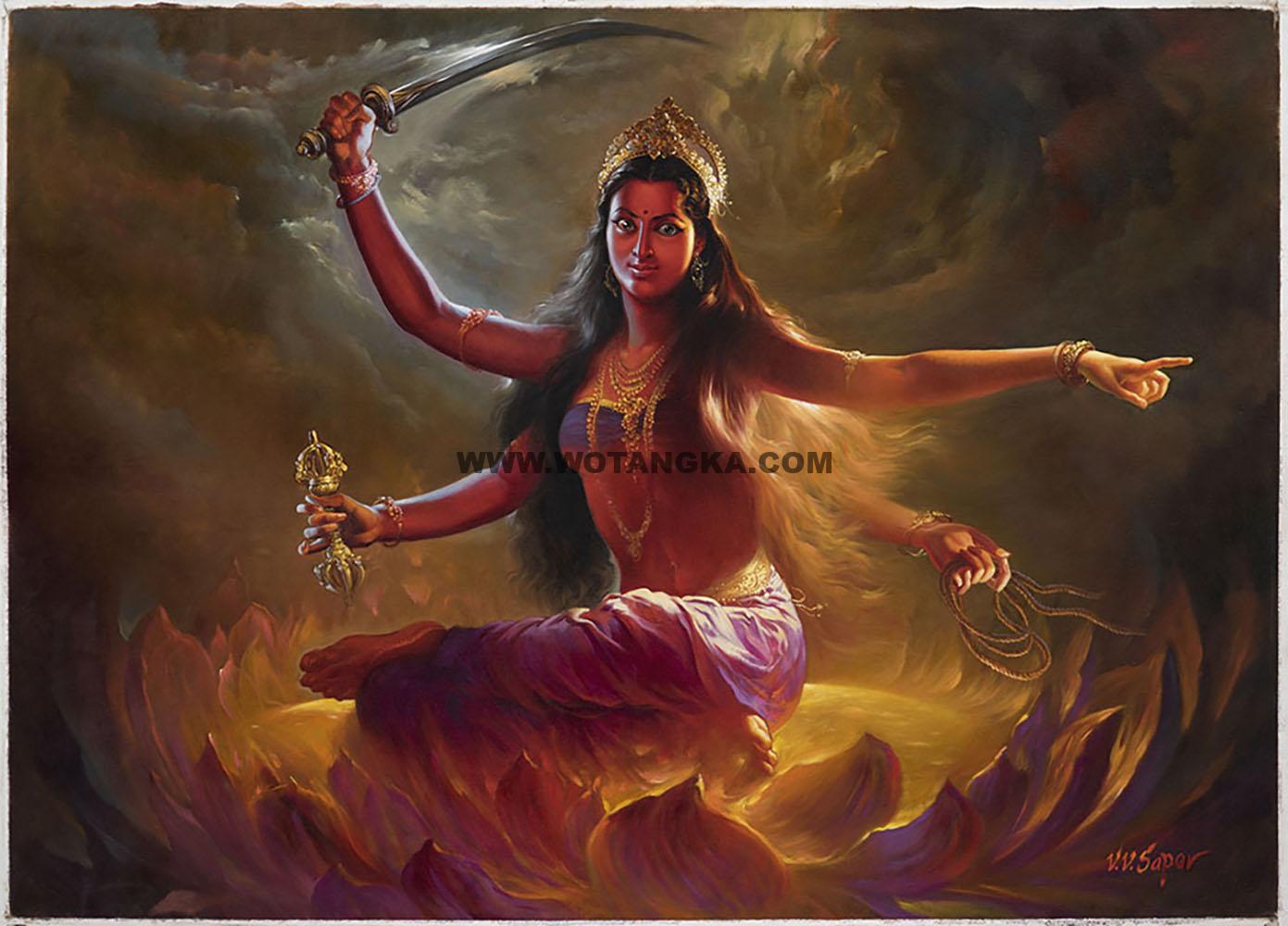 沃唐卡编号AC91234：帝梵恭奉母