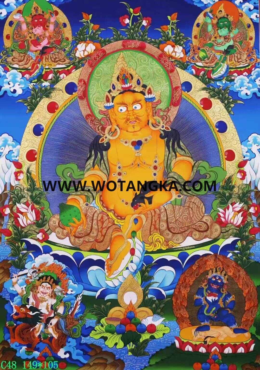 编号138-254783：彩绘唐卡-黄财神·五方财神（149*105CM左右）