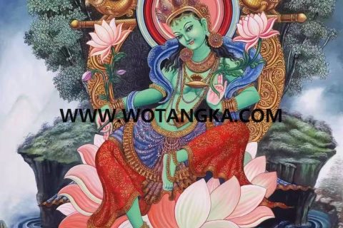 编号138-281956：彩绘唐卡-绿度母（72*53CM左右）