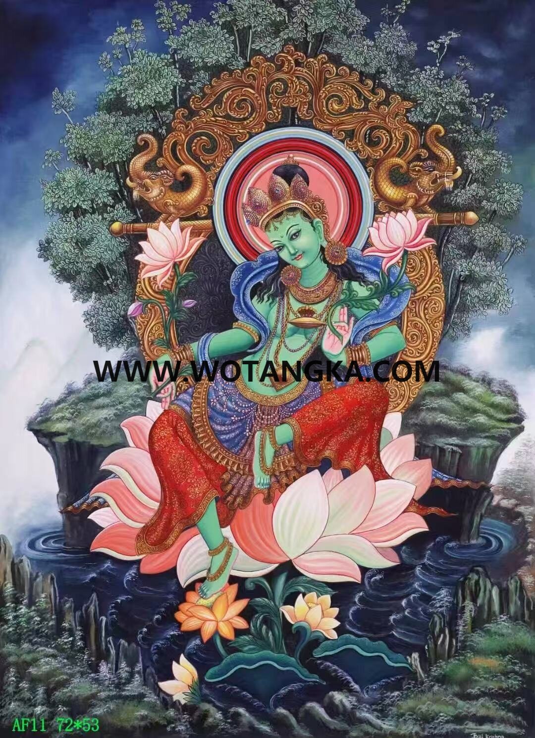 编号138-281956：彩绘唐卡-绿度母（72*53CM左右）