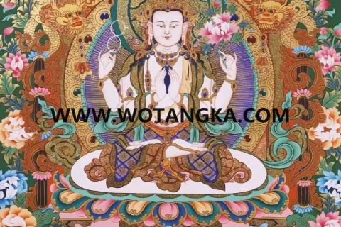 编号138-284611：彩绘唐卡-四臂观音（75*51CM左右）