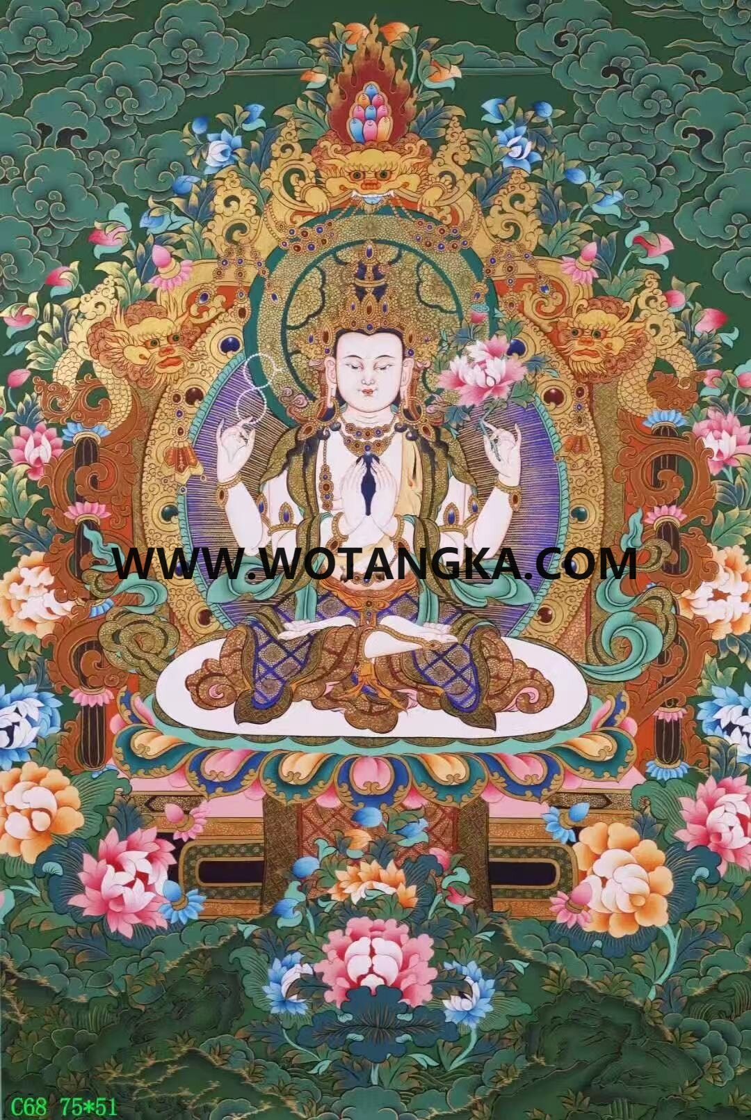 编号138-284611：彩绘唐卡-四臂观音（75*51CM左右）