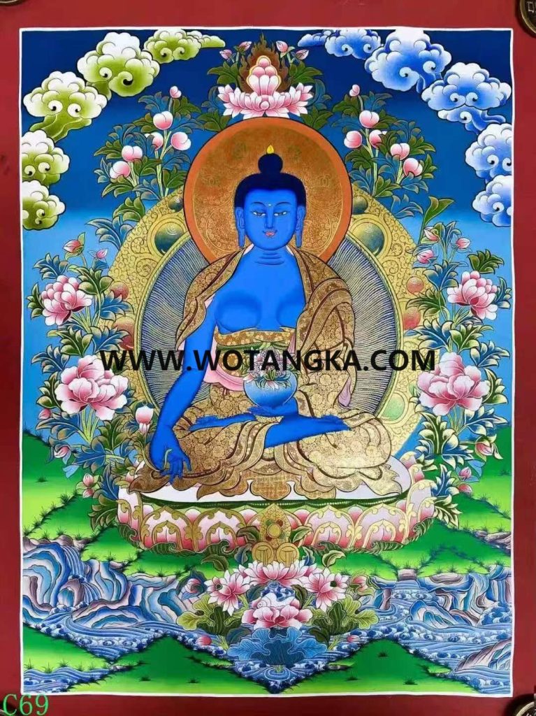 编号138-299318：彩绘唐卡-药师佛（60*45CM左右）