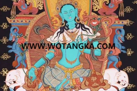 编号138-299911：彩绘唐卡-绿度母（50*34CM左右）