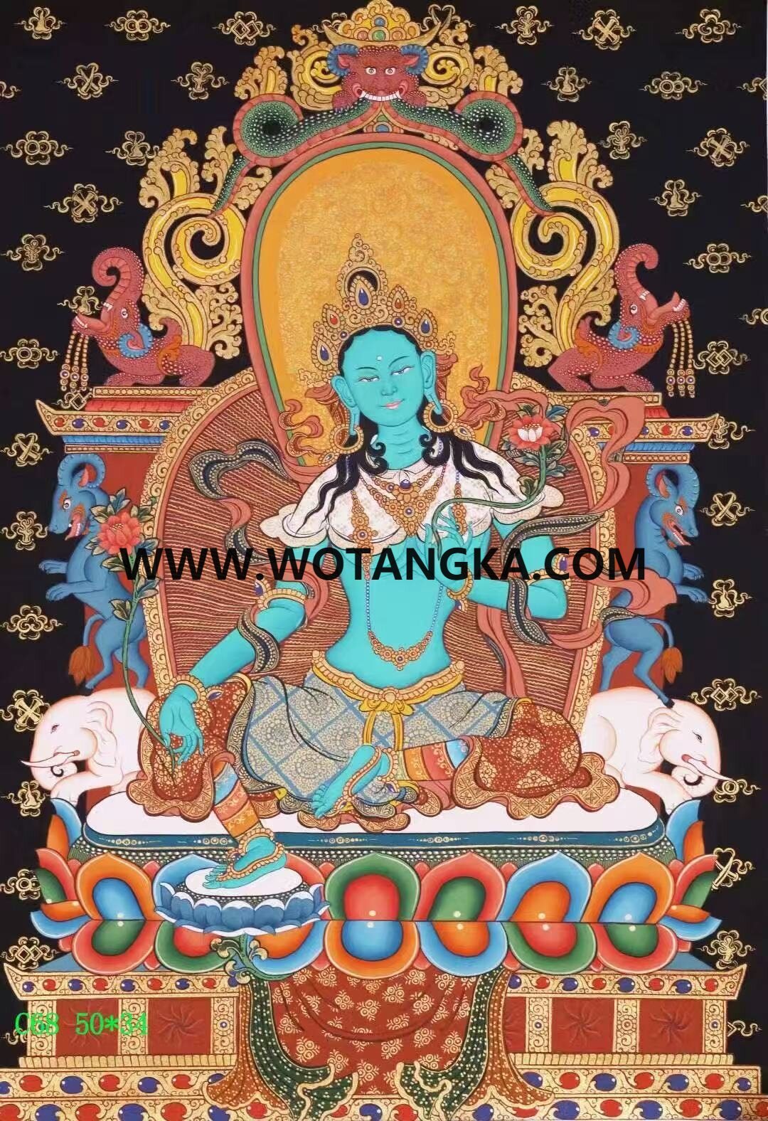 编号138-299911：彩绘唐卡-绿度母（50*34CM左右）