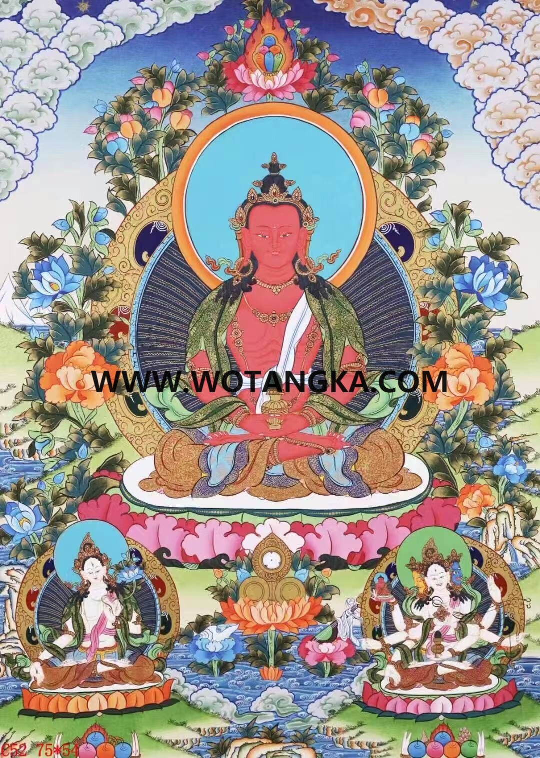 编号138-326219：彩绘唐卡-长寿佛·长寿三尊（75*54CM左右）