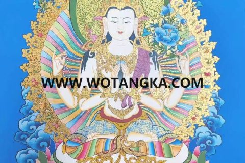 编号138-375829：彩绘唐卡-四臂观音（60*43CM左右）