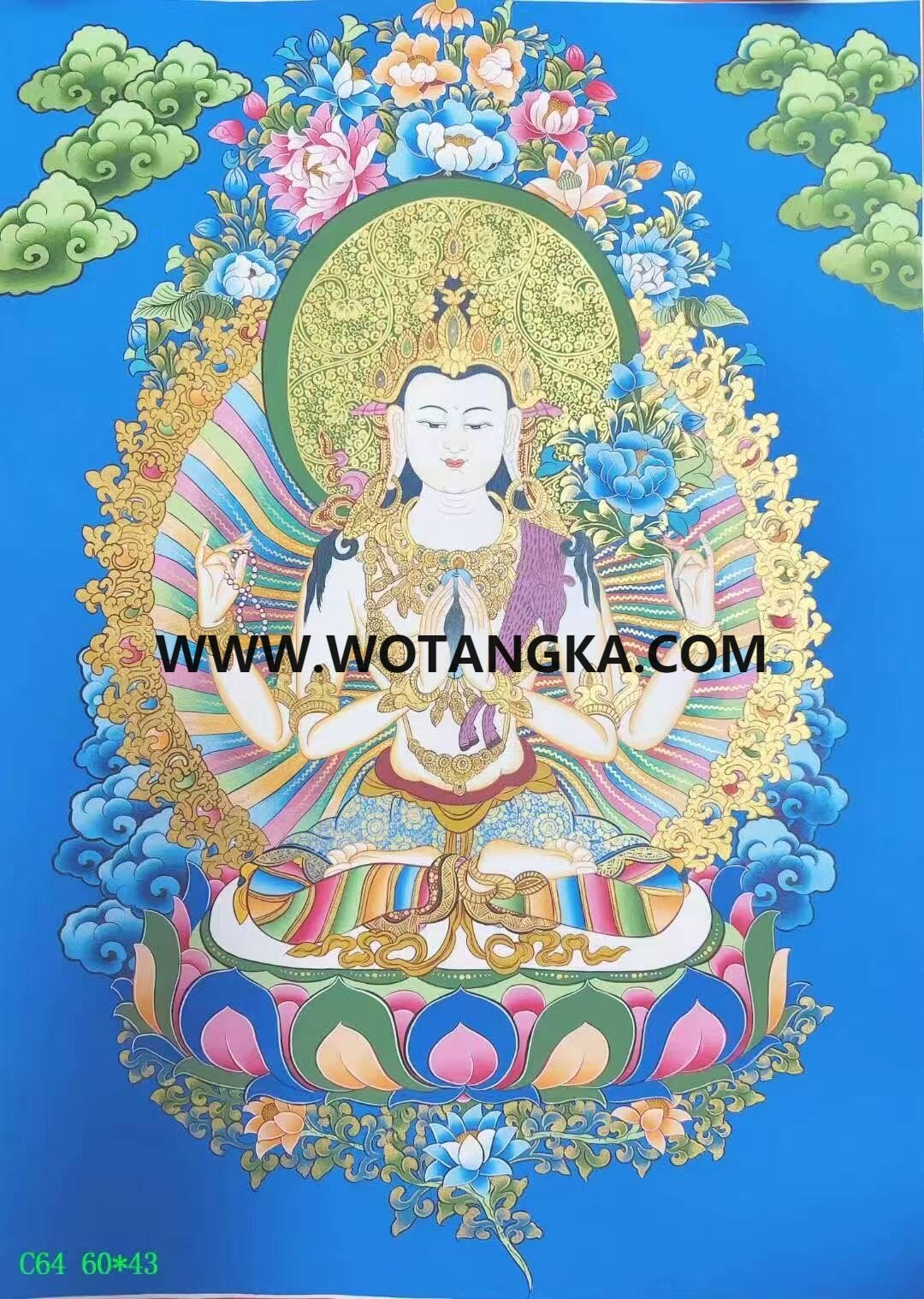 编号138-375829：彩绘唐卡-四臂观音（60*43CM左右）