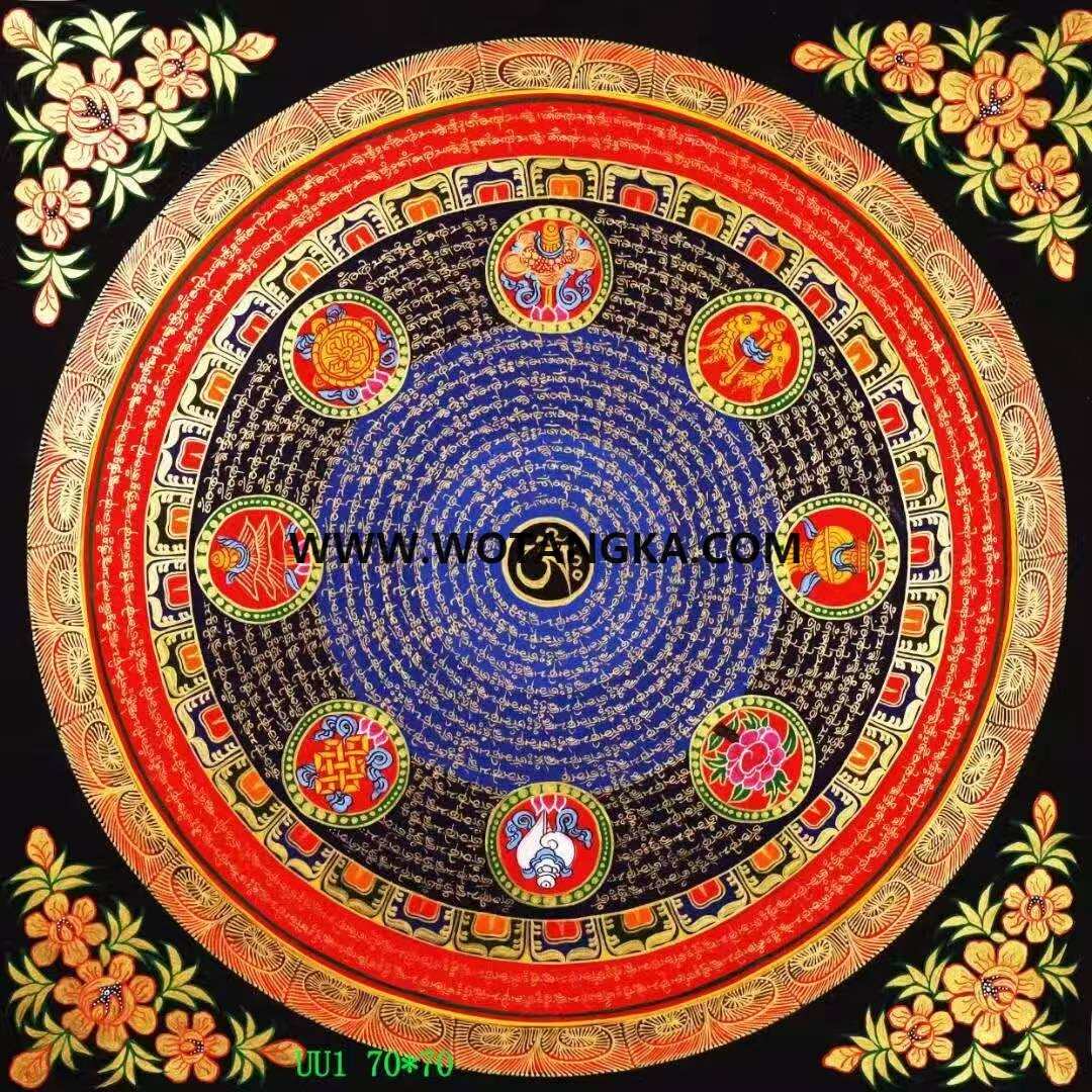 编号138-377528：彩绘唐卡-六字真言坛城（70*70CM左右）