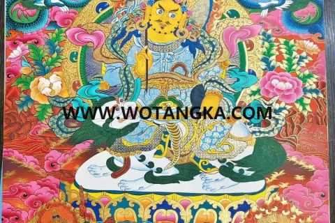 编号138-528374：红金唐卡-财宝天王·五方财神（76*50CM左右）
