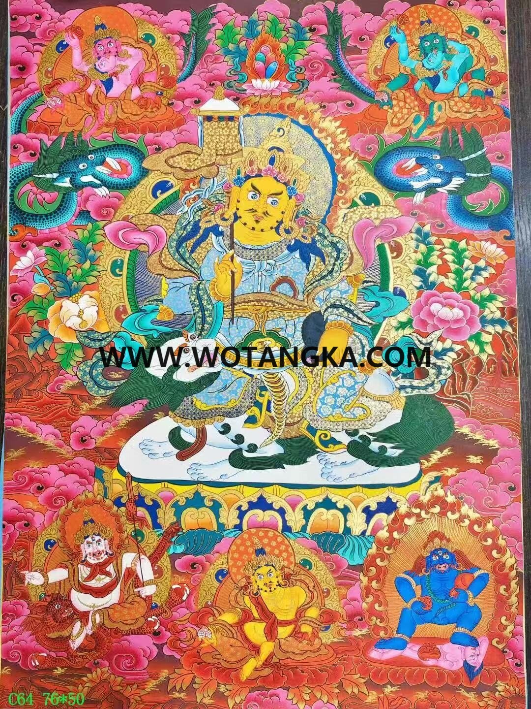 编号138-528374：红金唐卡-财宝天王·五方财神（76*50CM左右）